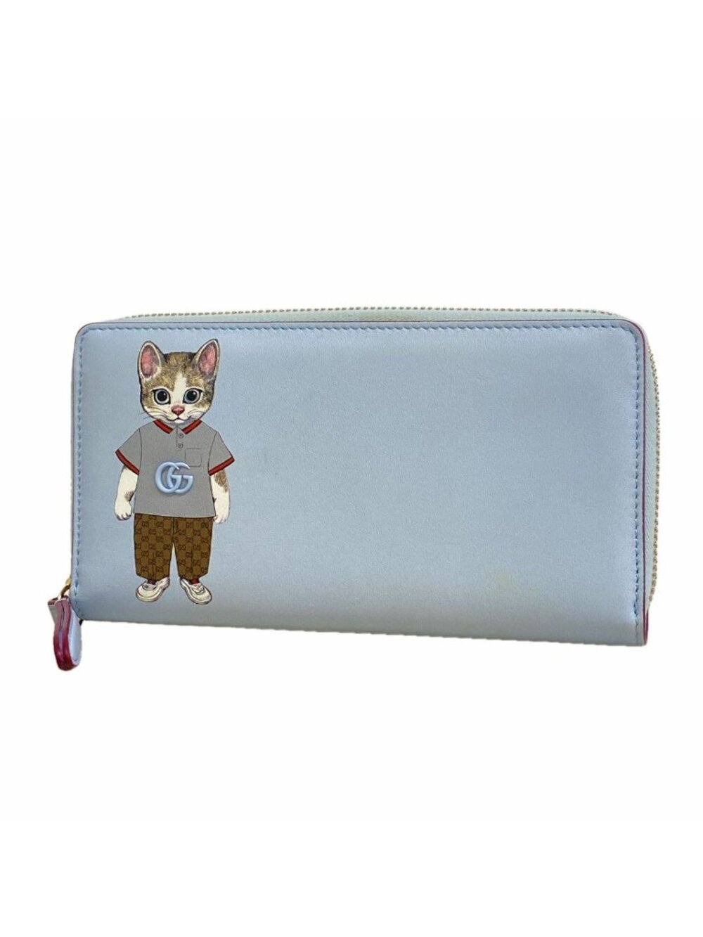 Gucci Wallet Yuko Higuchi Leather Sky Blue Bordeaux Champagne Gold